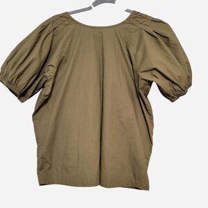 Levi's Riviera Shirt II Women's L Green Puff Sleeve Tie Neck Cotton Linen